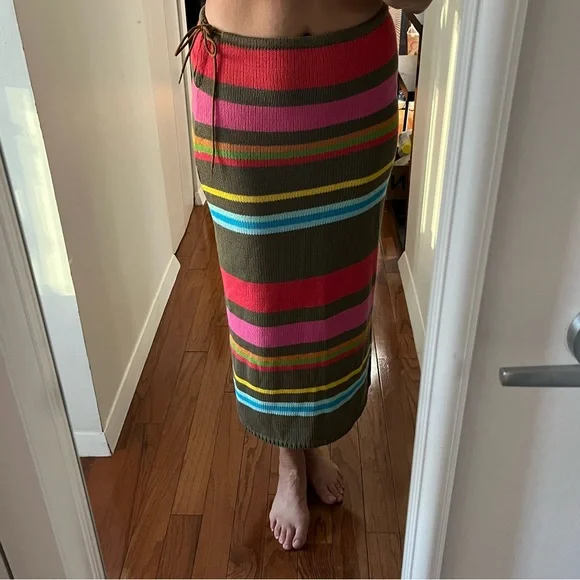Vintage Castelbajac Paradisiac Skirt Cotton Sweater Knit Stripe Multi Color SM - Picture 5 of 9